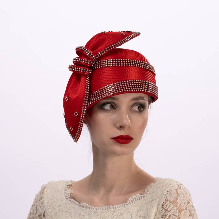 SATIN BEADED BOW CLOCHE HAT | AJ637S for wholesale by KaKyCo