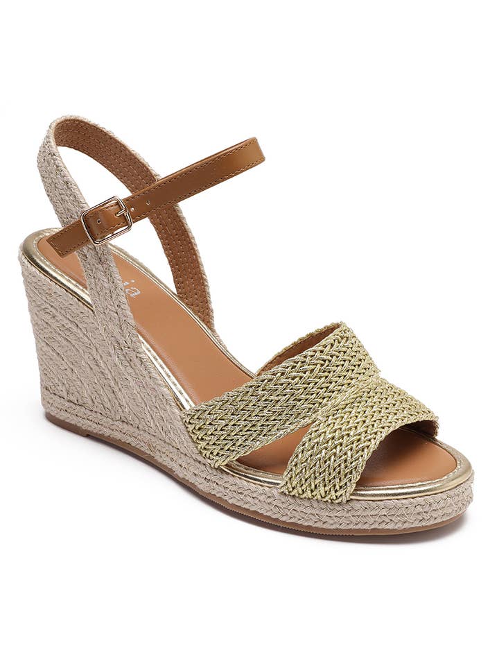 RAFFIA-KEILABSATZ MIT GOLDENER KONTUR H8-791 für den Großhandel von Joia Paris