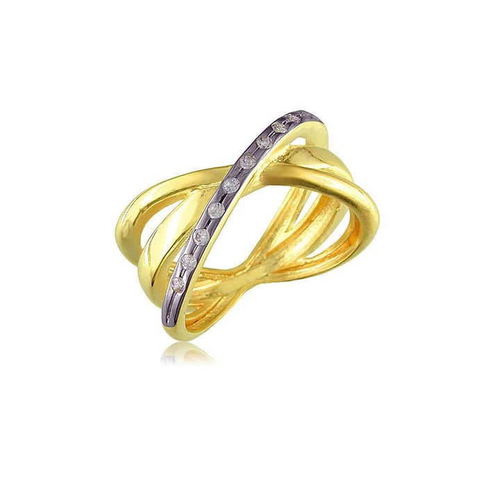 Anello CZ rifinito in oro giallo 18 carati, gioiello da donna 12660 per la vendita all'ingrosso da parte di Gio Fantato