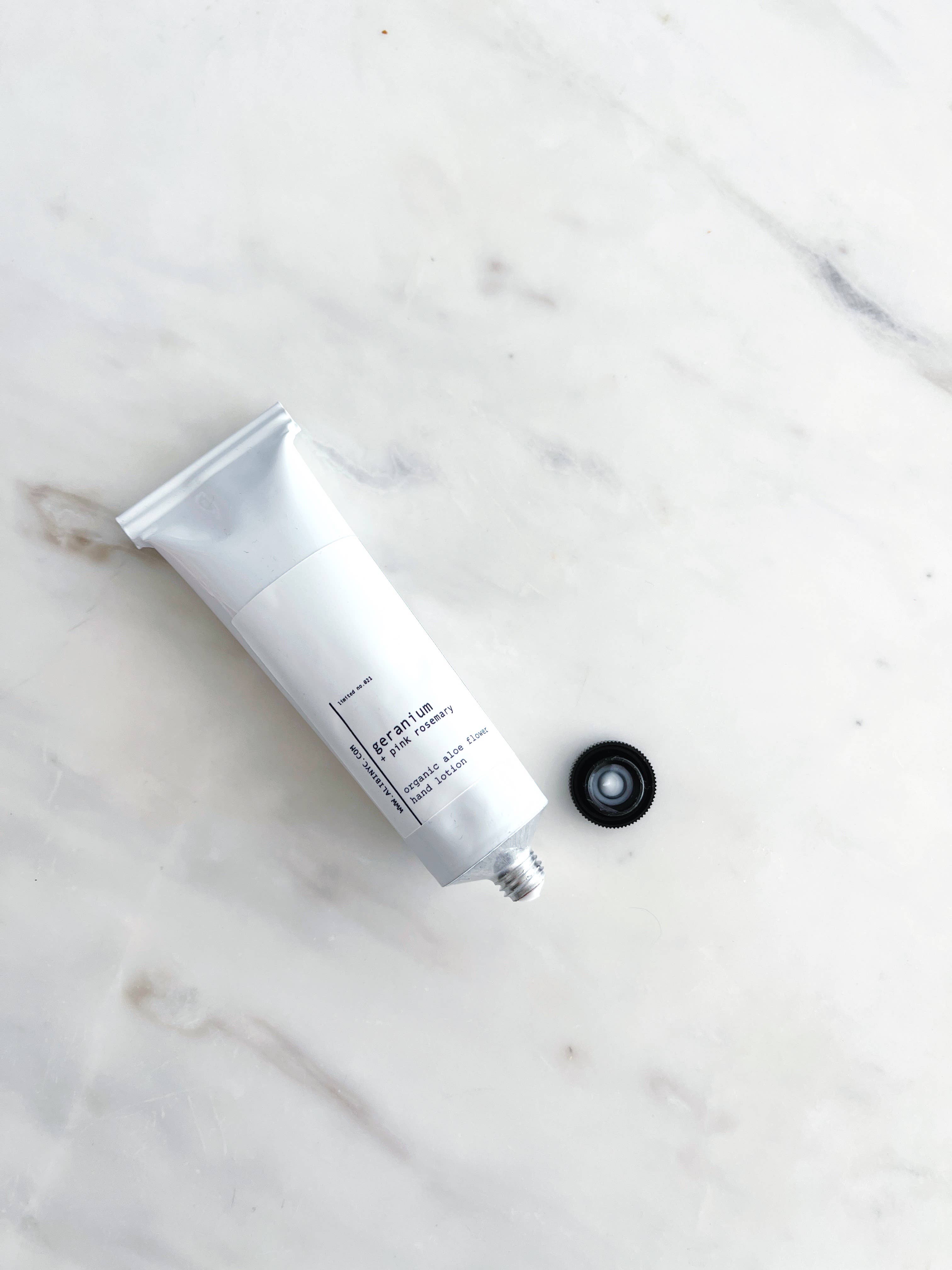 ALIBI NYC - Wholesale Hand Cream/Lotion - GERANIUM + PINK ROSEMARY | ORGANIC ALOE FLOWER HAND LOTION1