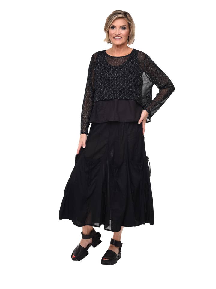 Tulip Clothing - Wholesale Blouse - Women's - M601 Arabella Topper in Black/White Mesh
