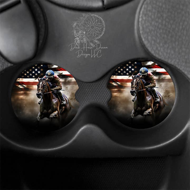 Single Racer - Horse Racing - Jockey - Car Coasters for wholesale by Dark Horse Dream Designs LLC