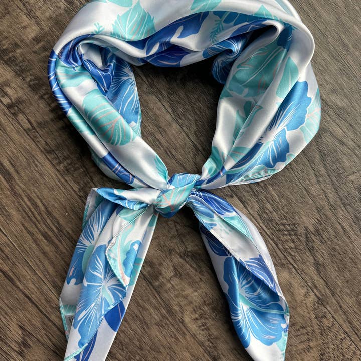 Double B Wild Rags - Wholesale Bandana – Women's - Wild Rag white and blue hibiscus floral Hawaiian Cowboy Western Neck Scarf Bandanna by Double B Wild Rags5