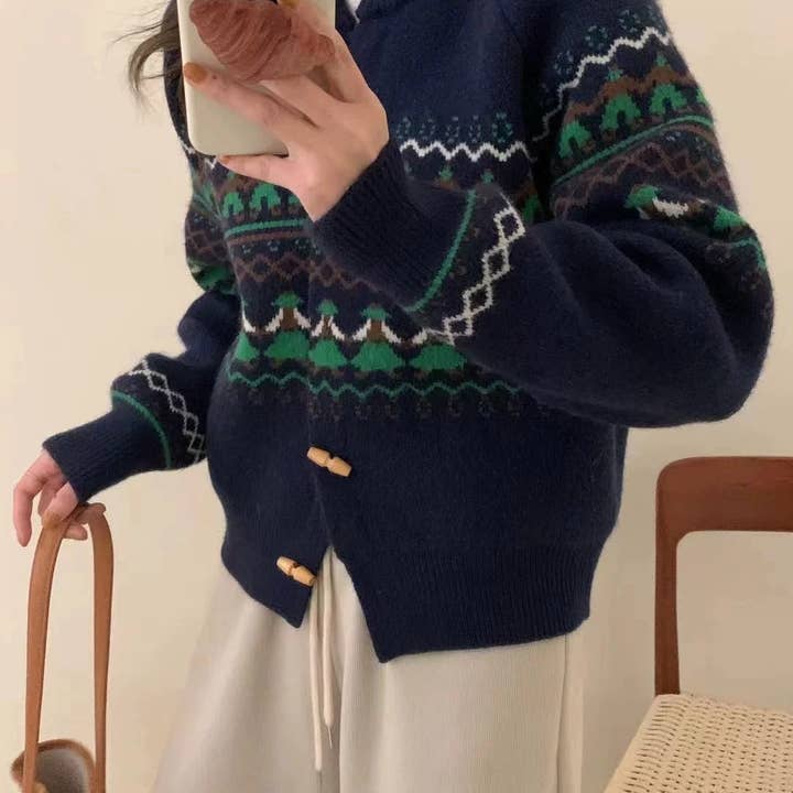 Marayn - Wholesale Cardigan - Women's - Cozy Fair Isle Horn Button Knit Cardigan Sweater10
