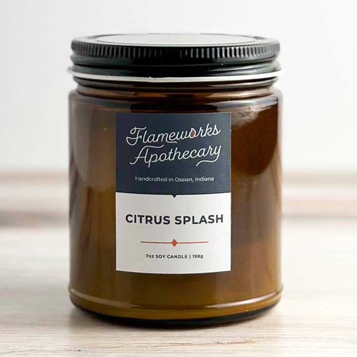 Citrus Splash 7 oz Amber Jar Candle for wholesale by Flameworks Apothecary
