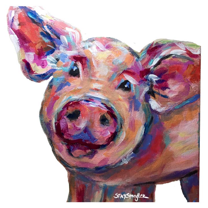 Autocollants de cochon heureux pour la vente par Stacy Spangler Art