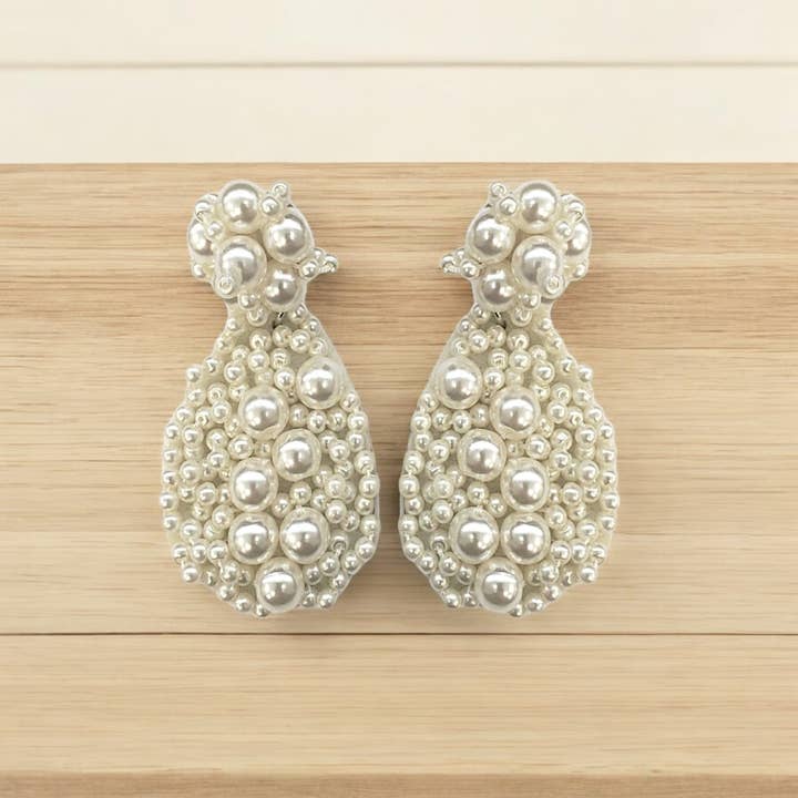 Bijoux Envie Statement Jewelry - Wholesale Dangle Earrings - Pearl Earring | Coastal Earring | White | Teardrop | Boho