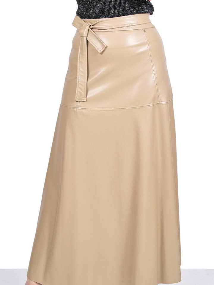 Lang nederdel med imiteret læderbælte - Beige - Mauve 180 for engroshandel hos FEDERICA ERRE