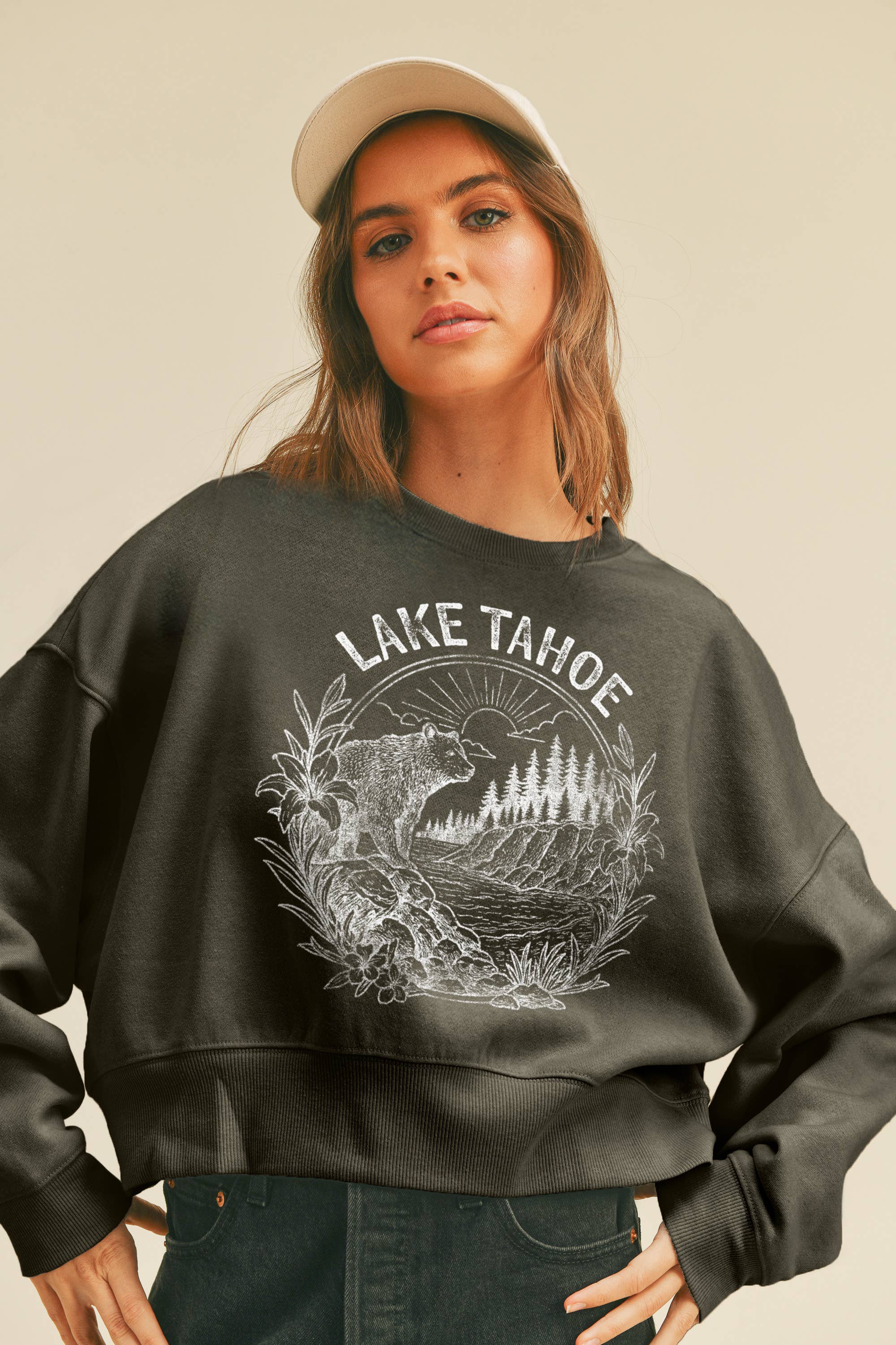 Honestee - Vendita all'ingrosso Felpa stampata - Donna - Felpa corta a maniche lunghe Lake Tahoe0