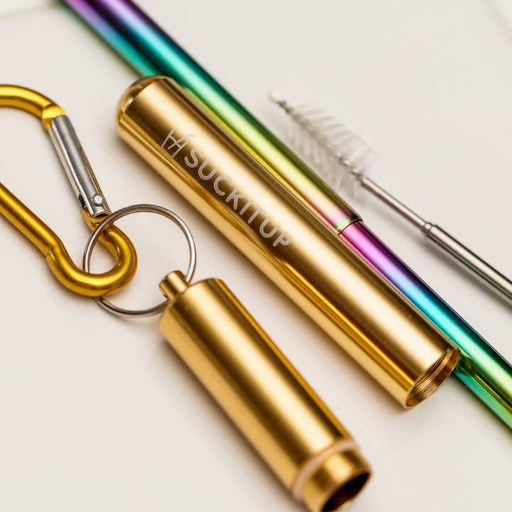 Suck It Up Straws - Wholesale Drinking Straw - Telescopic Metal Straws with Keyring Case & Cleaning Brush