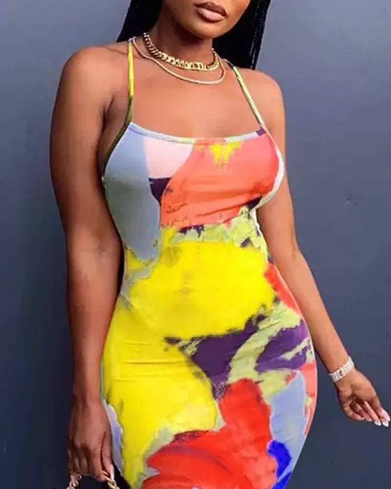 Queen Fashion – Engroshandel Kjole - Dame – Bodycon kjole med abstrakt print på tværs af ryggen3