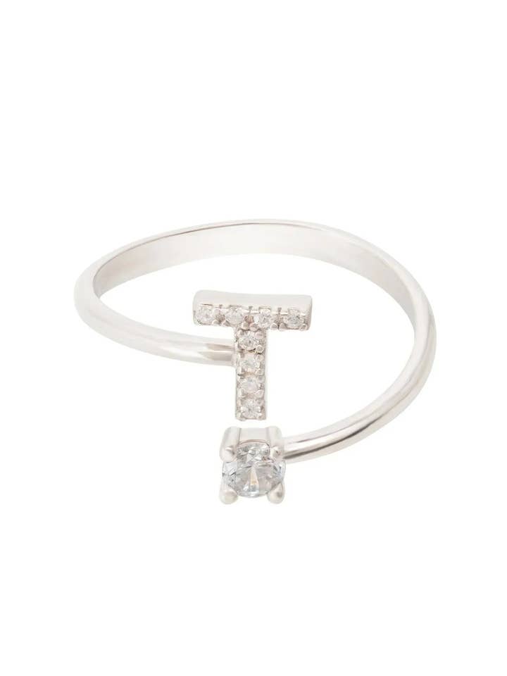 Initial Ring Silver T for wholesale by Latelita