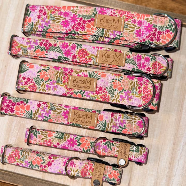 K and M Collars - Wholesale Pet Collar - Dog - Magical Meadow Pink Flowers Dog Collar, Pet Accessory0