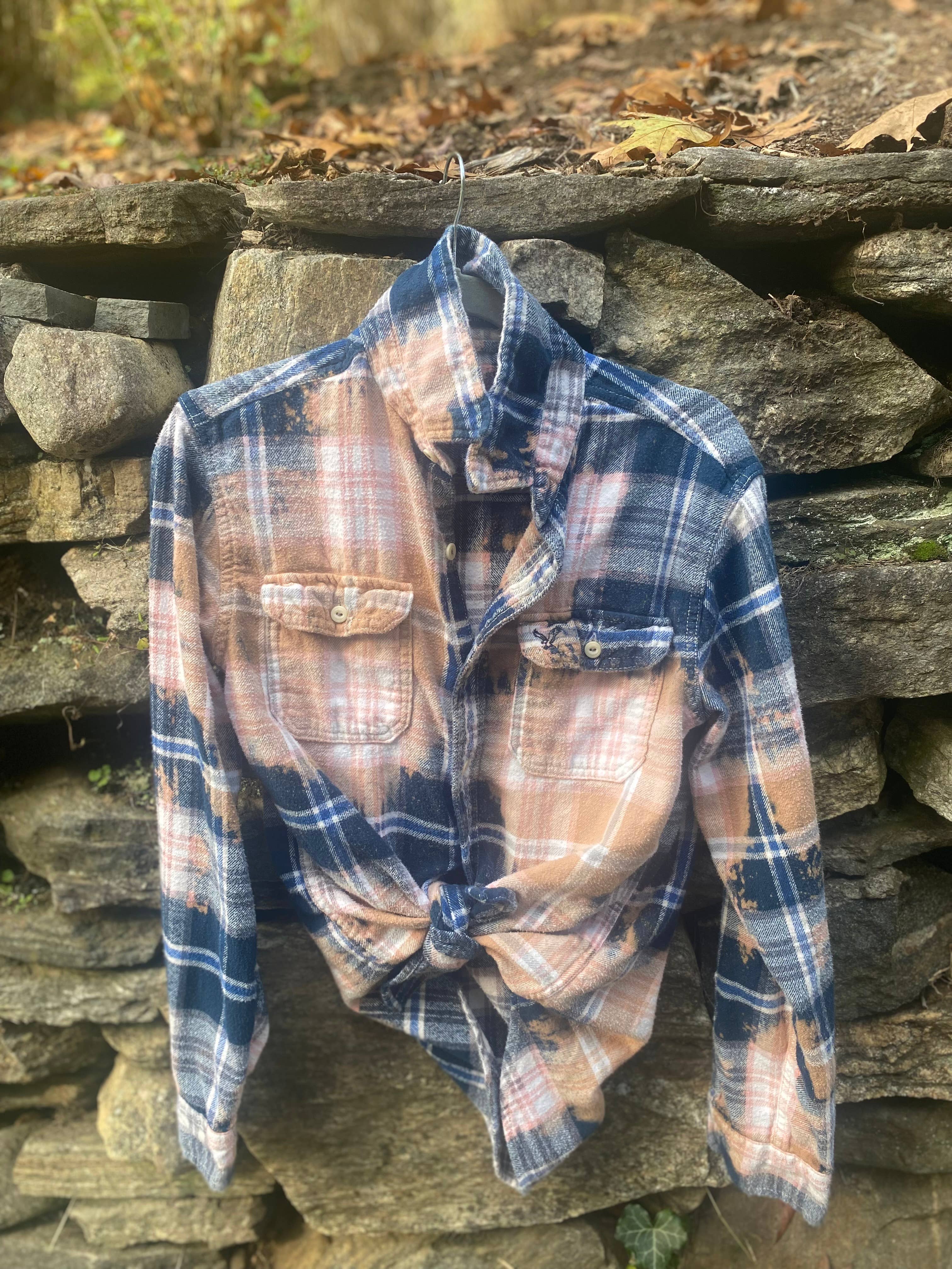 Upcycled Bleached Flannel Shirt Men's Size XL W/ Pre-owned 