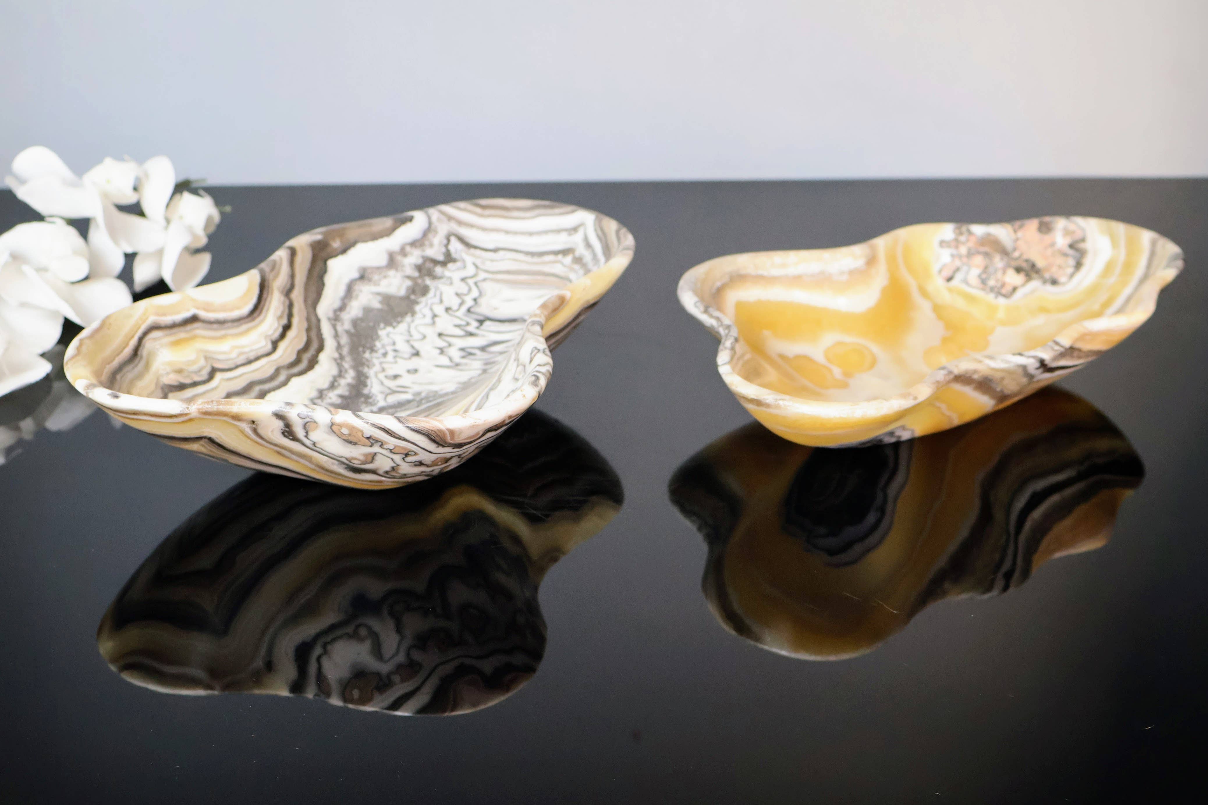 OnyxBowl - Vente Assiettes/plats/bols de décoration - Plateaux en pierre d'onyx précieux, Coupelles à bibelots de luxe sculptées à la main2