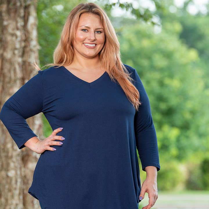 Prepak Basic Oberteil mit 3/4-Ärmeln und V-Ausschnitt, schmeichelnde Passform (Marineblau), Regular für den Großhandel von VLU STYLE