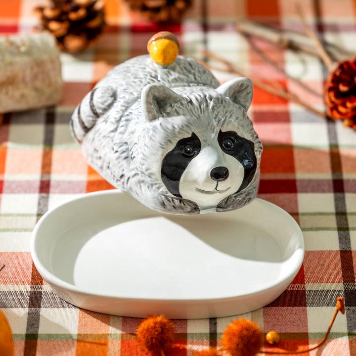 Grace Teaware - Wholesale Butter Dish - Raccoon with Acorn Butter Dish