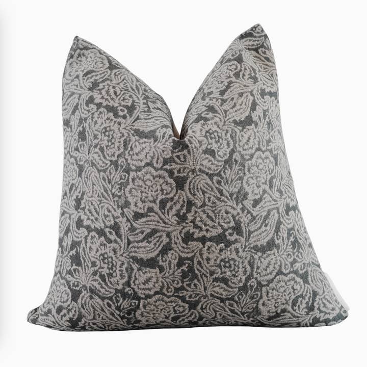 Slate Grey Floral Block Print Pillow Cover – Boho Throw for wholesale by RuffledThread
