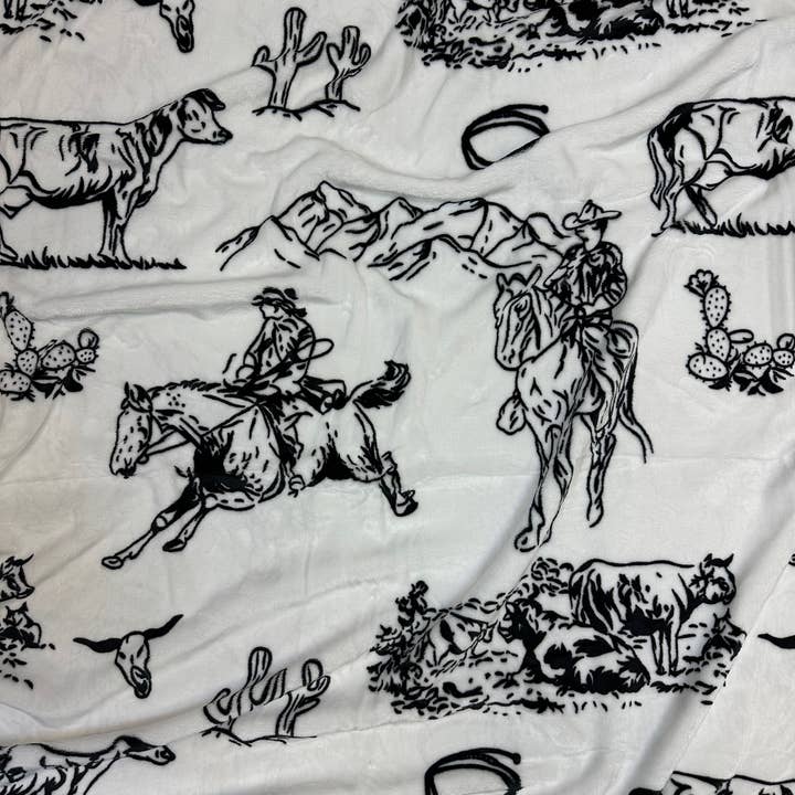 Sunshine Home Textile - Wholesale Bedding Blanket - Black & White Cowboys King Size Super Soft Plush Blanket