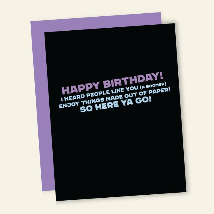 Boomer Likes Paper | Funny Birthday Greeting Card for wholesale by That’s So Andrew