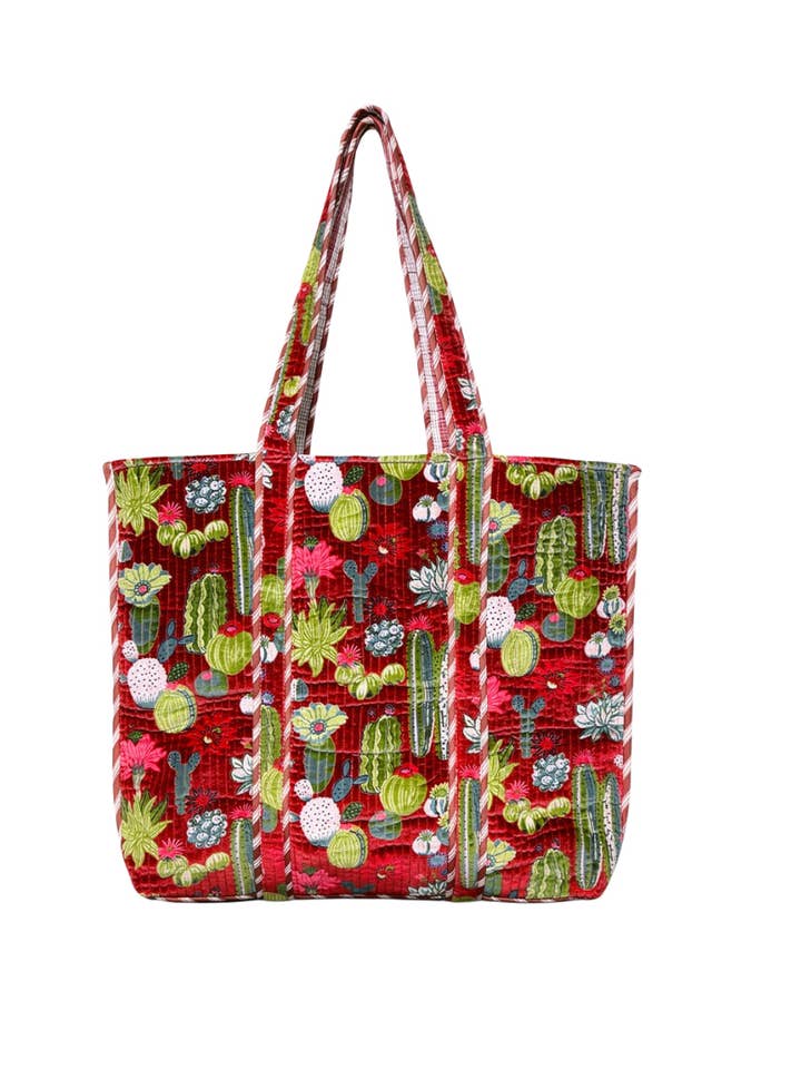 XL Velvet Tote in Cacti , Burgundy for wholesale by NIBI MTK