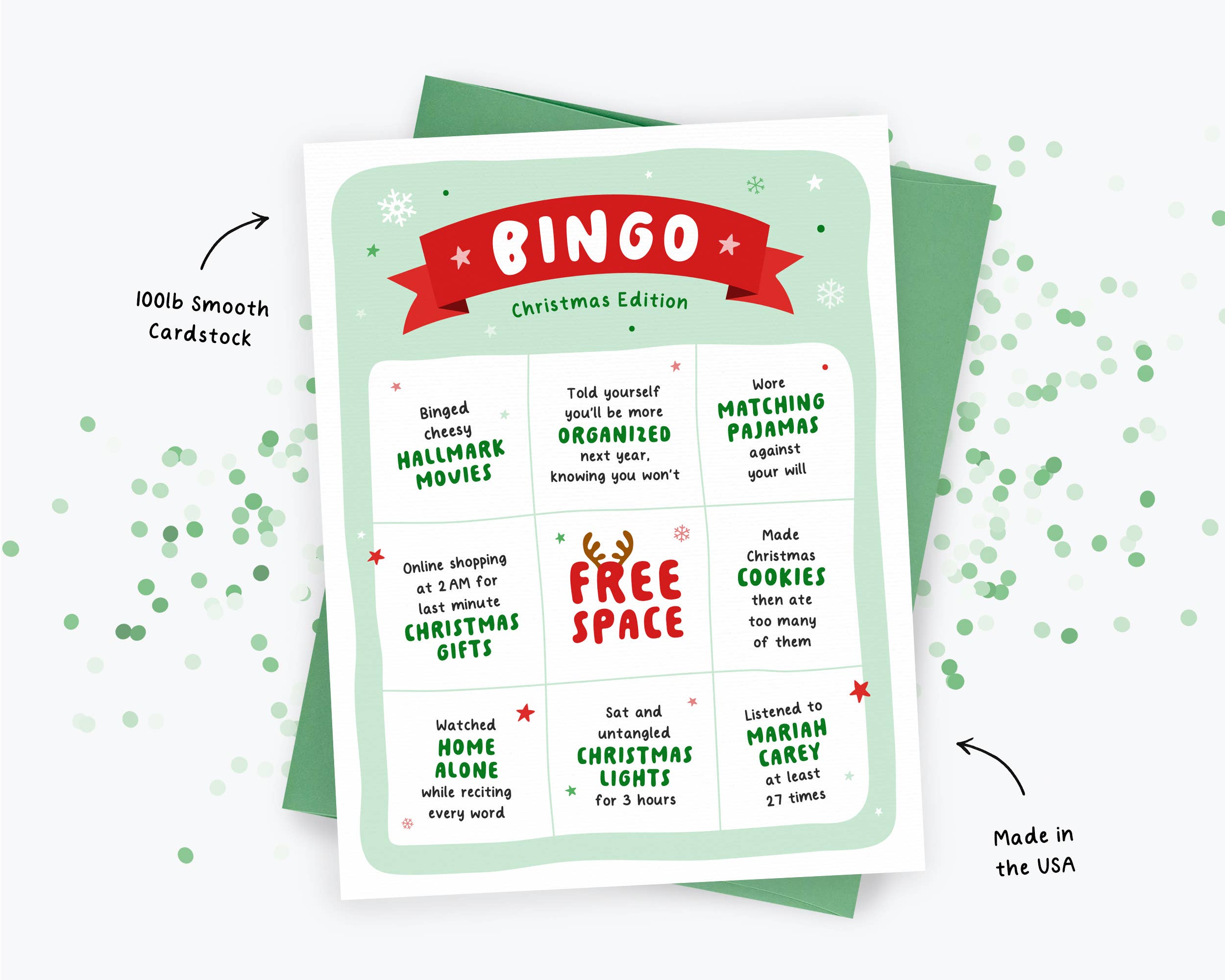 Kreate Paper Co. - Wholesale Christmas Card - Bingo Greeting Card - Christmas Edition, Funny Holiday Cards1