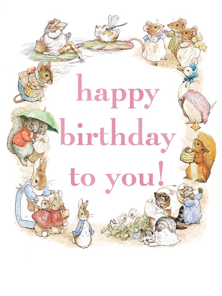 BEATRIX POTTER BIRTHDAY PINK GREETING CARD HYPE for wholesale by Notes & Queries, Inc.