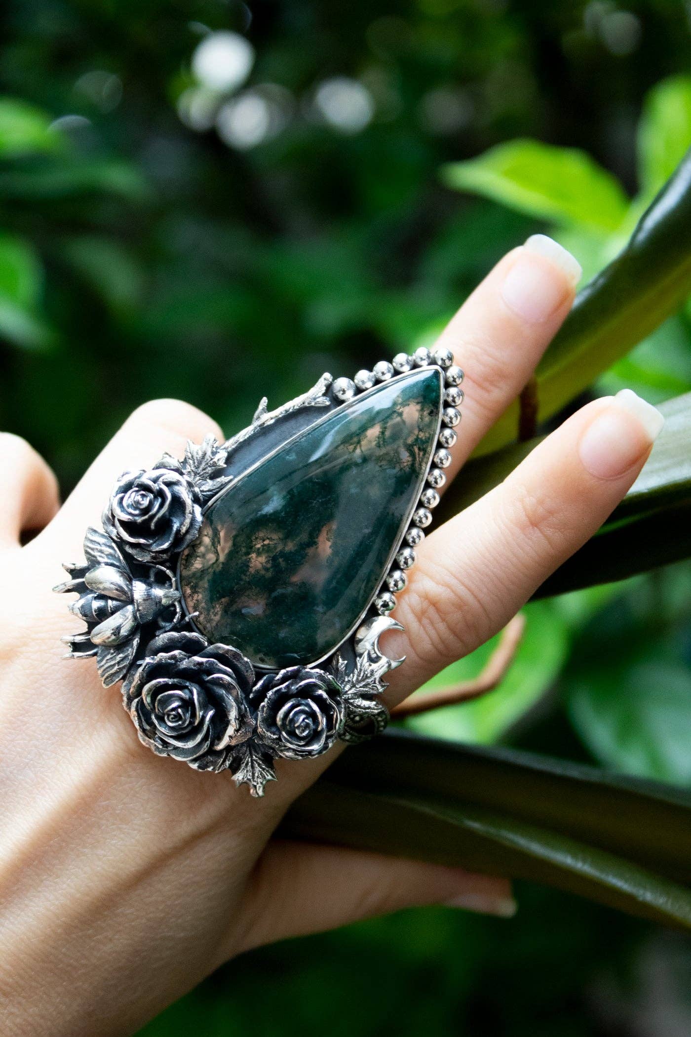 Ambra Jewels – Großhandel Cocktail-/Statement-Ring – Waldrosen Moosachat-Ring, AR- 76155