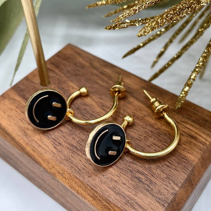 Wholesale Happy Smiley Face Huggie Hoop Earrings Charm Earrings