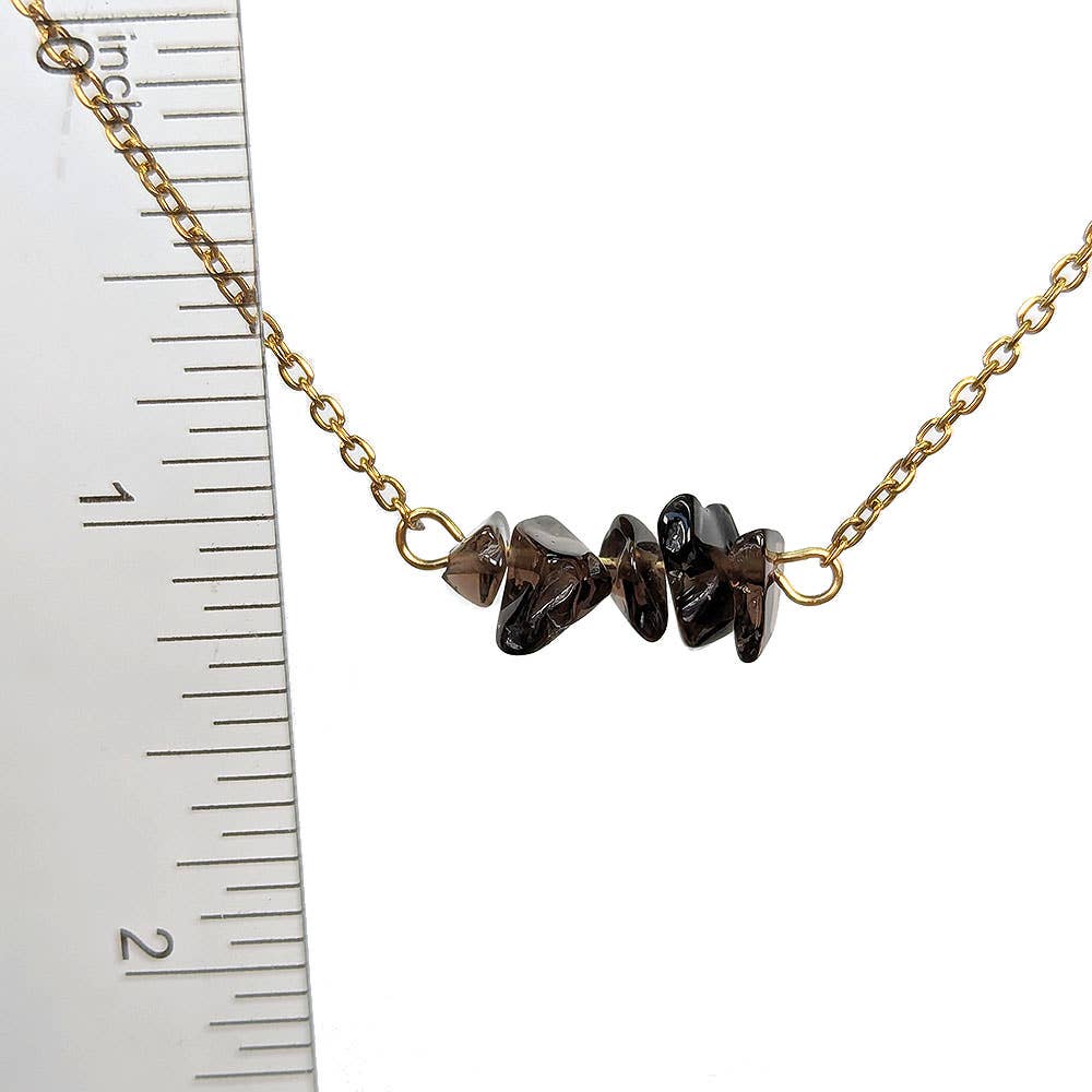 Stylish Jewelry Supply – Engroshandel Halskæde med vedhæng – Armbånd med chips af røgkvarts ædelsten i rustfrit stål1