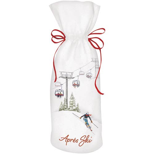 Mountain Skier Wine Bag- Red for wholesale by Mary Lake-Thompson Ltd.
