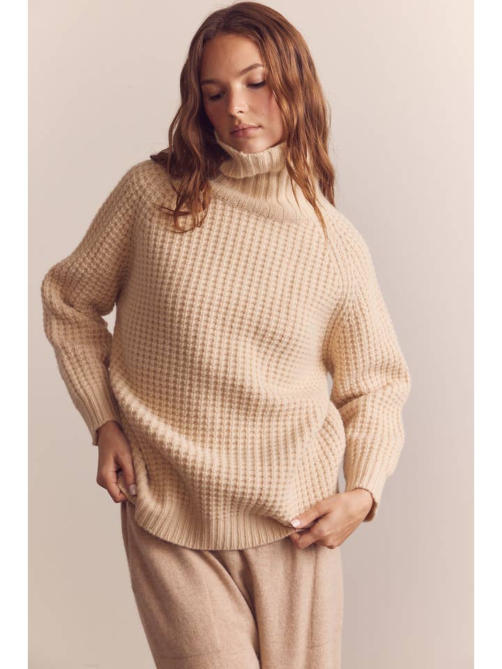 Crema Jersey tipo gofre de lana con cuello alto de venta al por mayor en Faire1