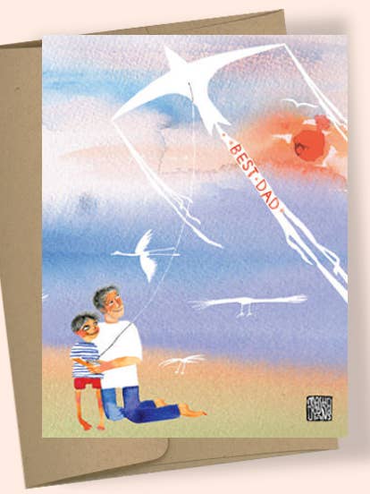 CARTE DE VOEUX AQUARELLE PAPA CERF-VOLANT pour la vente par Studio Masha D'yans