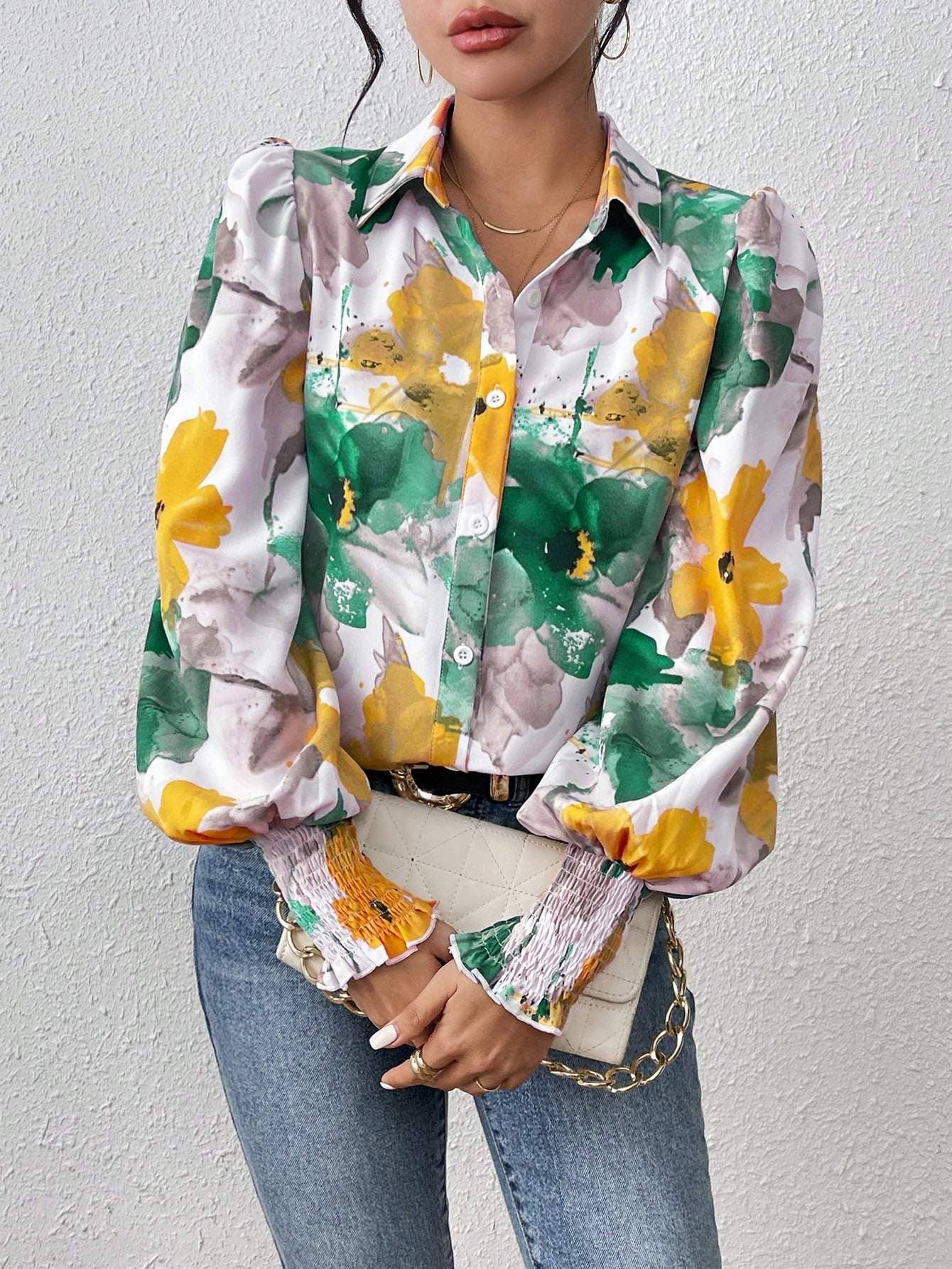 Fashion Combination - Wholesale Button Down Shirt - Women's - priv floral print lantern sleeve shirt19