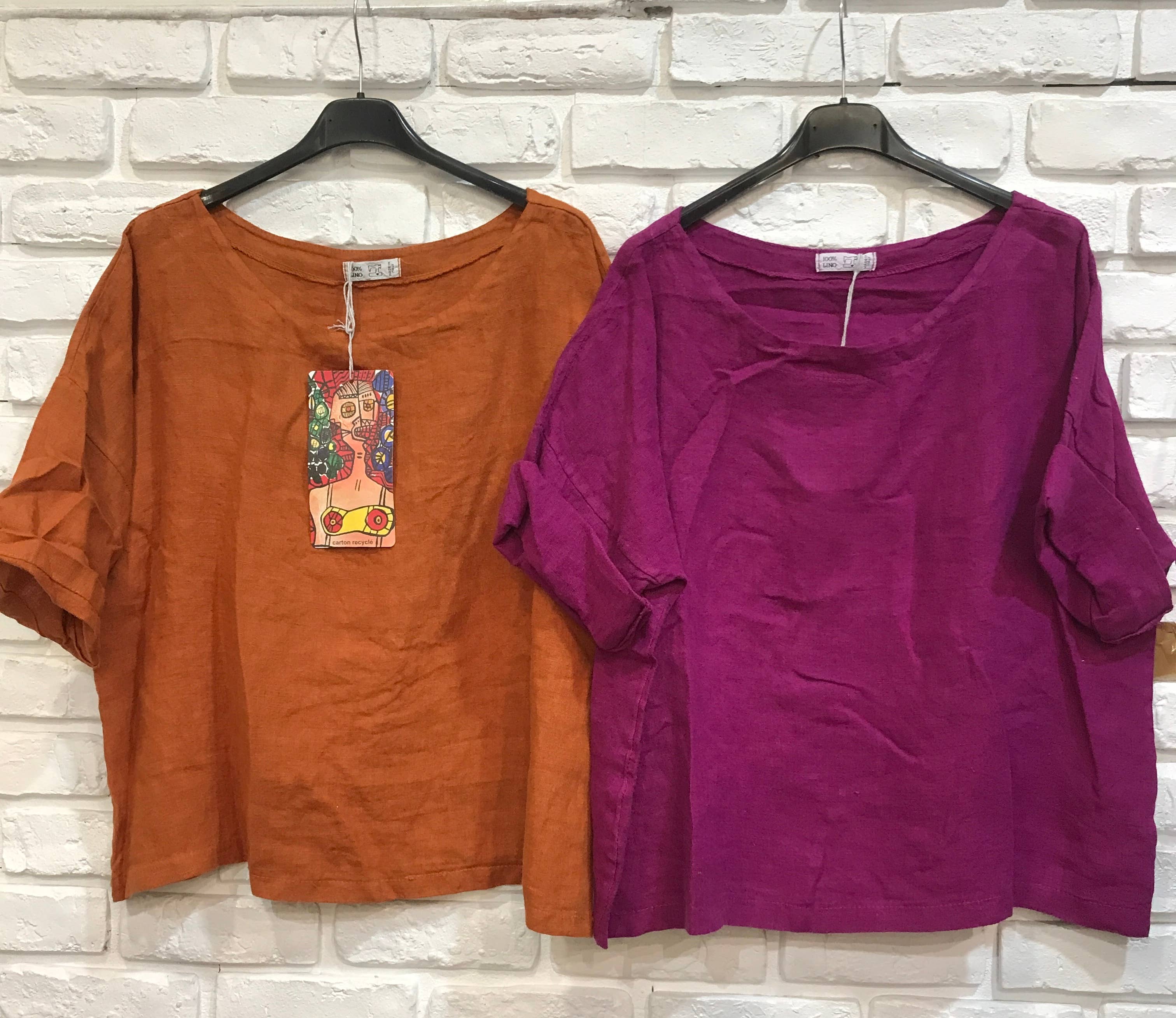 la maison des fibres naturelles - Wholesale Blouse - Women's - Round neck linen top 659005 100% linen36