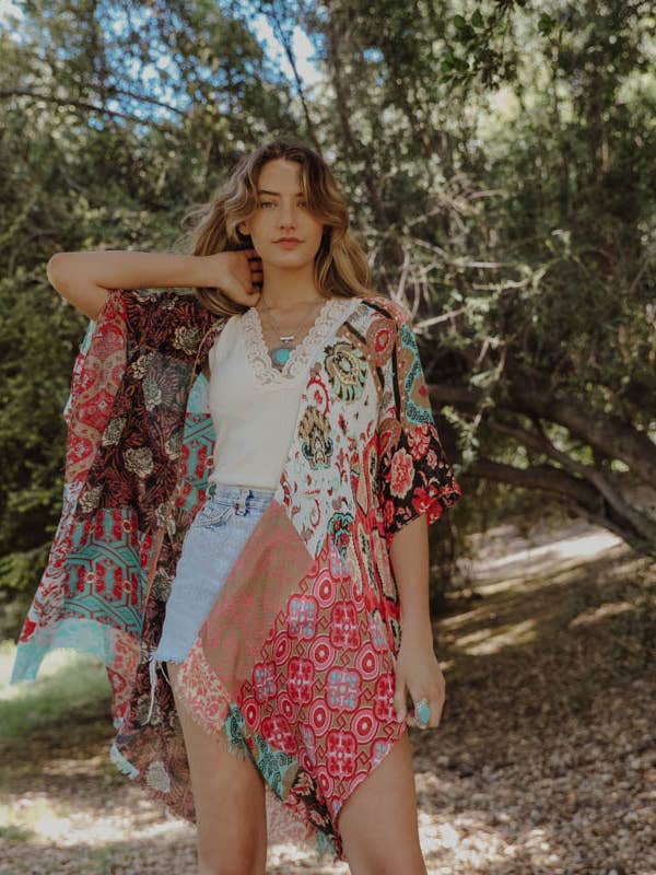 Leto Accessories - Wholesale Kimono - Women's - Spring & Summer Floral Patchwork Kimono