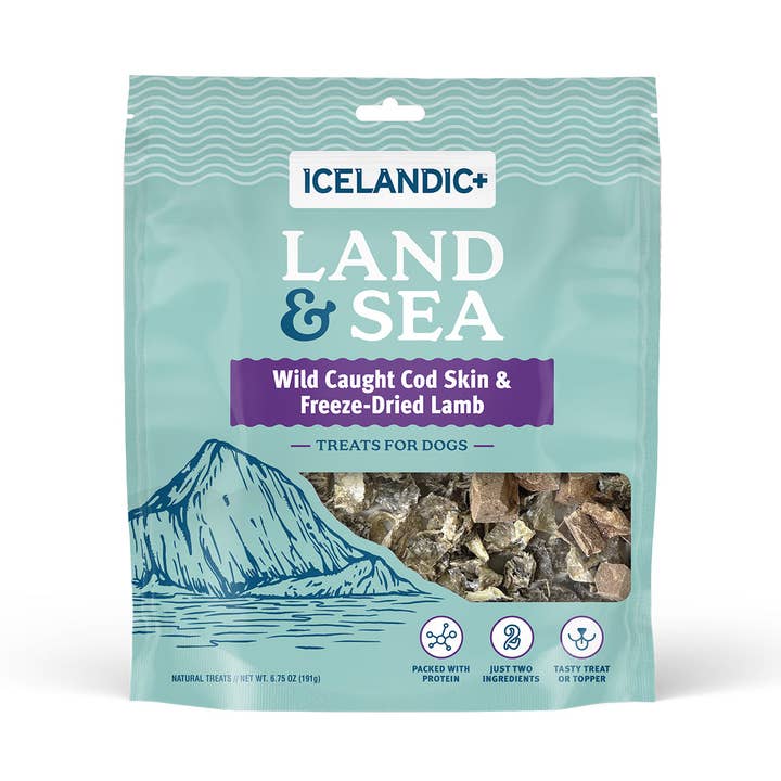 Land & Sea Cod Skin & Freeze-Dried Lamb Treats for Dogs for wholesale by Icelandic+