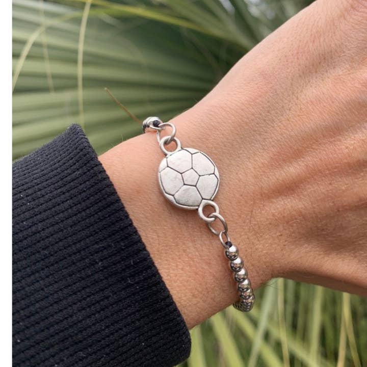 Sportybella - Wholesale Charm/dangle bracelet - Soccer Beaded Charm Adjustable Bracelet1