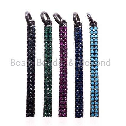 Pendentif à barre longue CZ Micro Pave, pendentif en bande de zircone cubique, pendentif micro pavé vert/fuchsia/turquoise/cobalt/noir, 32x3mm, sku #F483 pour la vente par BestBeads&Beyond