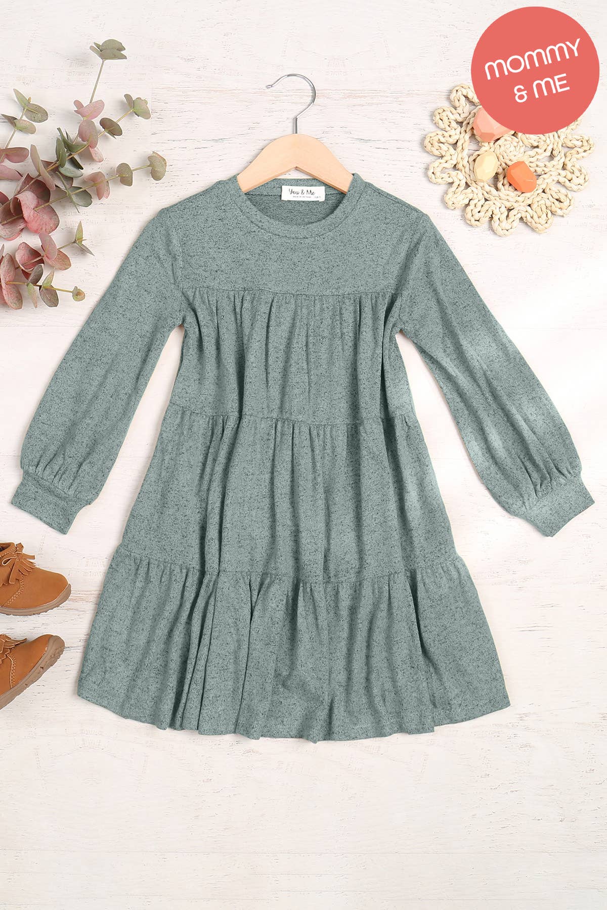 You & Me - Wholesale Dress - Kids - YMD10064TKV-KIDS PUFF LONG SLEEVE TIERED HACCI BRUSHED DRESS12