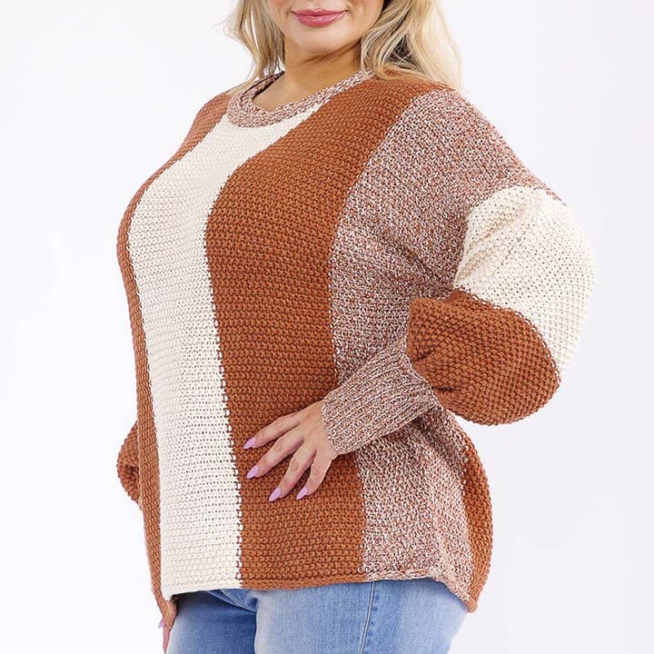 T21299P- Pull en maille colorblock grande taille pour la vente par IWT Brands