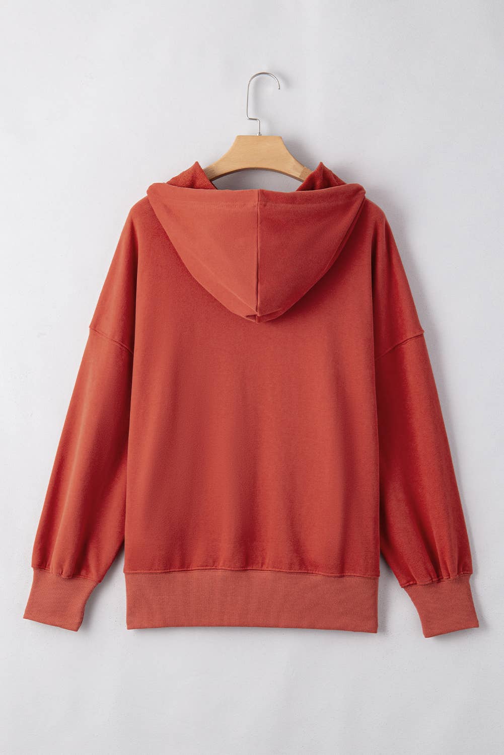 Red Drop Shoulder Pocketed Baggy Drawstring Hoodie for wholesale on Faire3