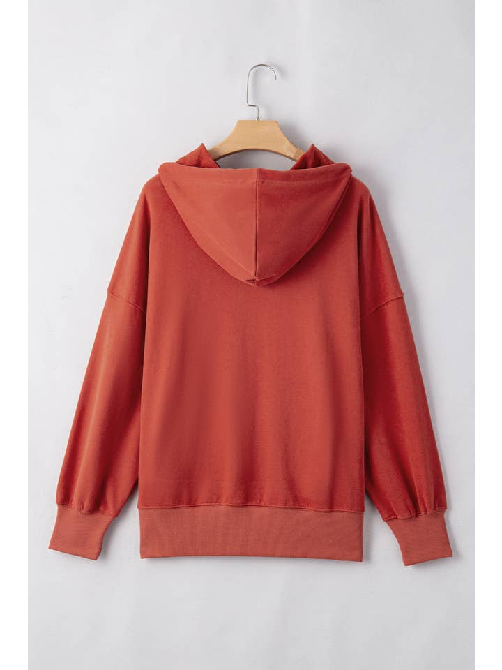 Red Drop Shoulder Pocketed Baggy Drawstring Hoodie for wholesale on Faire3
