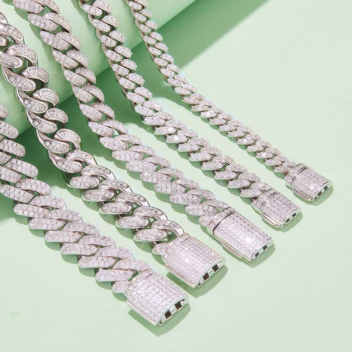 Sparkile - Wholesale Link & Chain Bracelet - 925 Silver Moissanite Cuban Link Bracelet | 6mm Wide Iced Out Moissanite Chain | 18-23cm1