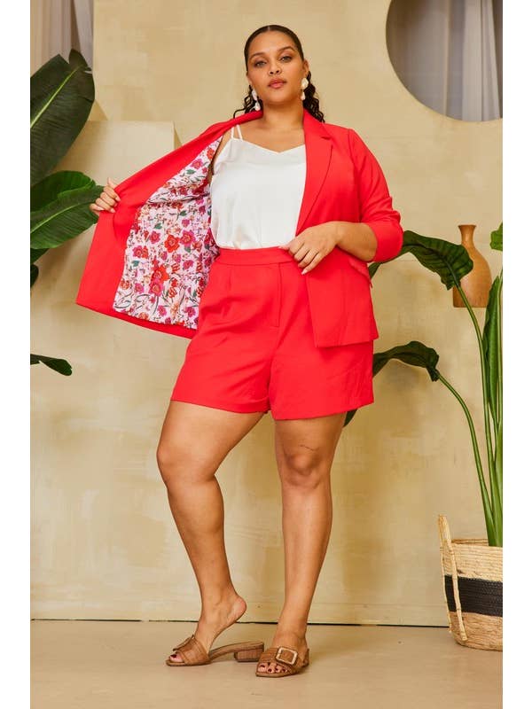 SKIES ARE BLUE - Wholesale Blazer - Women's - Plus Size Recycled Poly Shirred Sleeve Blazer
15