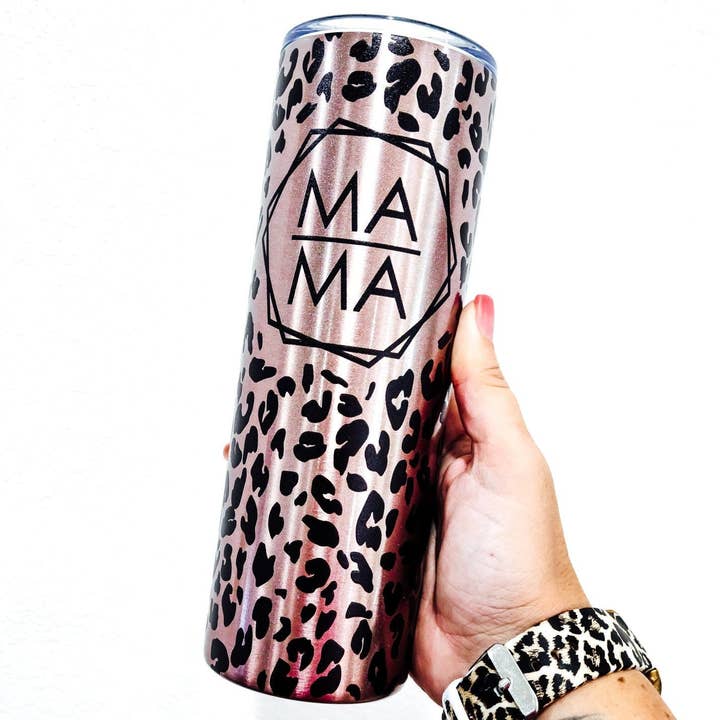 Cheetah/Leopard Mama | 20 oz Skinny Tumbler | Stainless Steel | UV Printed for wholesale by The Sign Factory TX