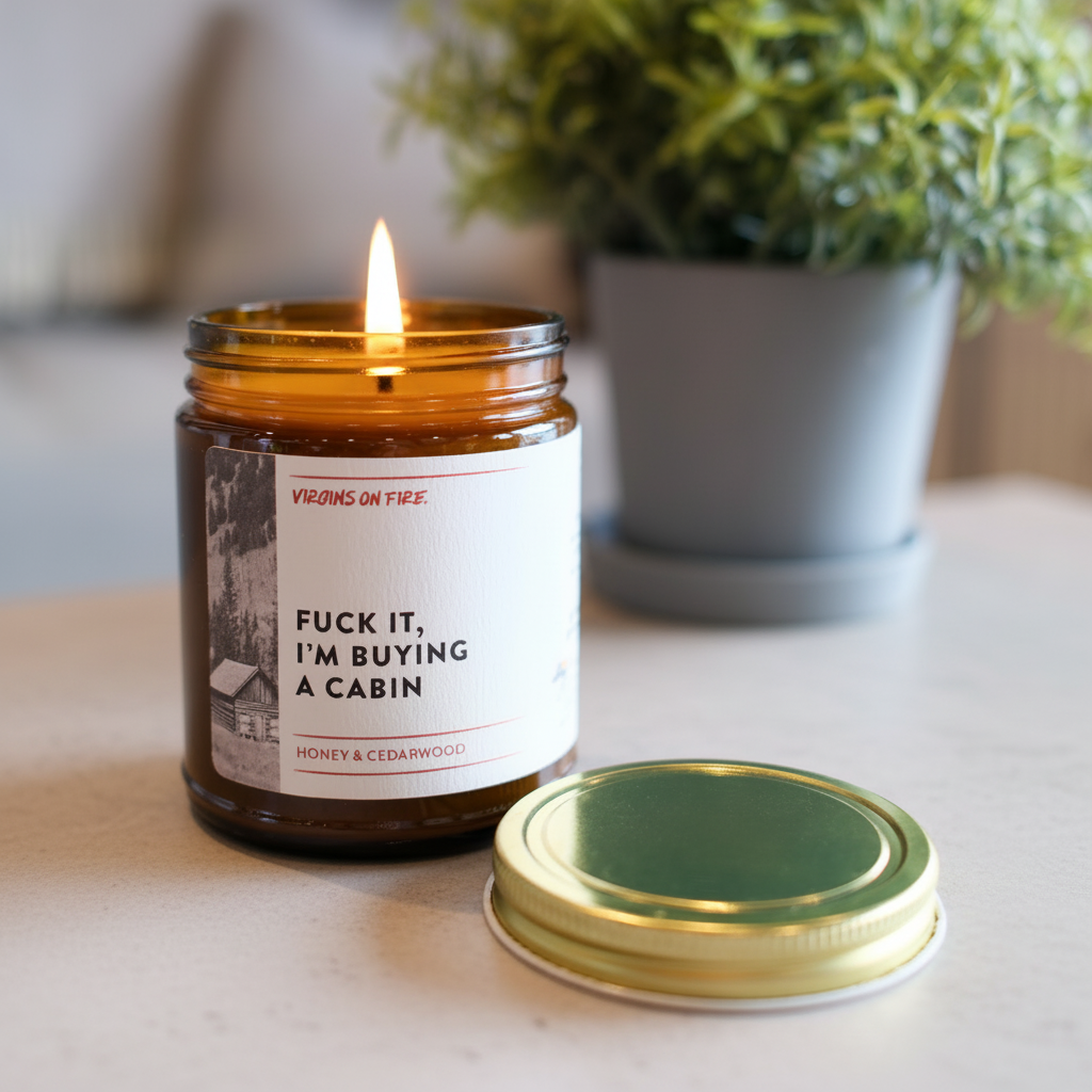 Virgins On Fire Candle Co. - Wholesale Jar/Filled Candle - FUCK IT, I'M BUYING A CABIN Honey (#1 Best Seller) 🏡 Candle4