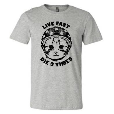 Live Fast Die 9 Times Cat Design T-Shirt for wholesale by Blood & Thunder