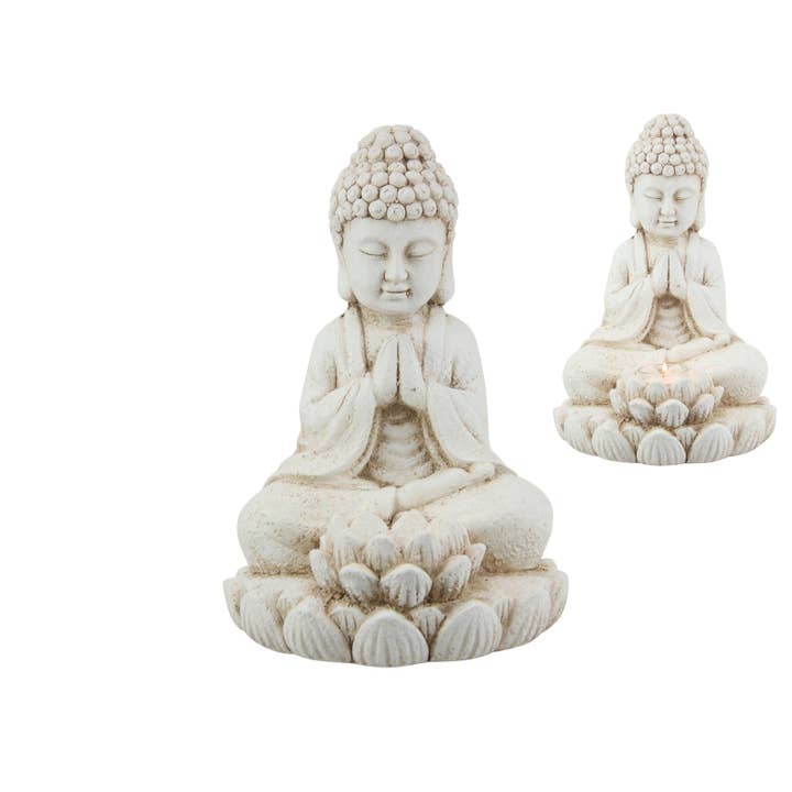 32cm Cream Rulai Buddha with Lotus Tealight for wholesale by Cubby House by Malmar