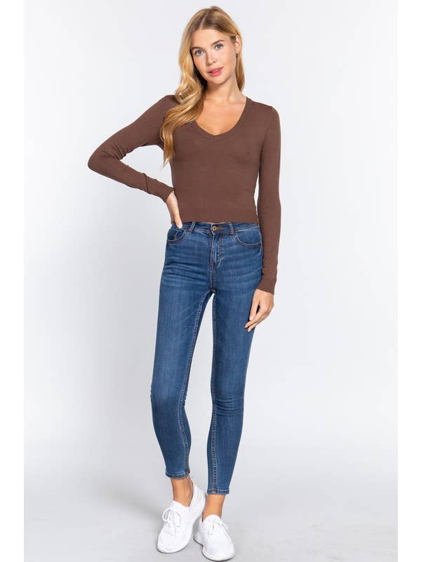 Active Basic | Active USA - Wholesale Knit Sweater - Women's - Long Sleeve V-neck Sweater